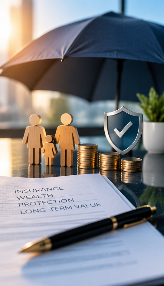 Insurance and wealth management industry mark: life insurance, investment funds, and financial services
